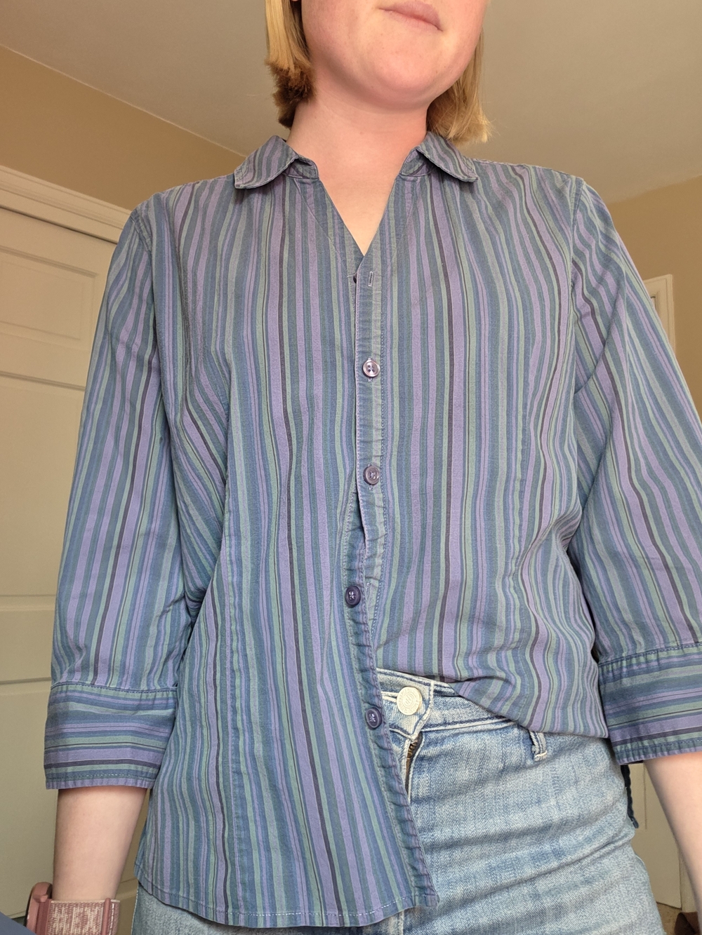 Studio Striped Button-Down Shirt in Blue and Purple